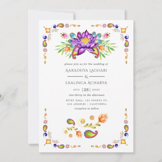 Trendy Floral Paisley Indian Wedding Einladung (Vorderseite)