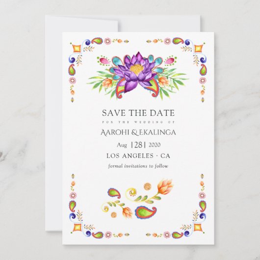 Trendy Floral Paisley Indian Wedding Save The Date (Vorderseite)