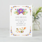Trendy Floral Paisley Indian Wedding Save The Date (Stehend Vorderseite)
