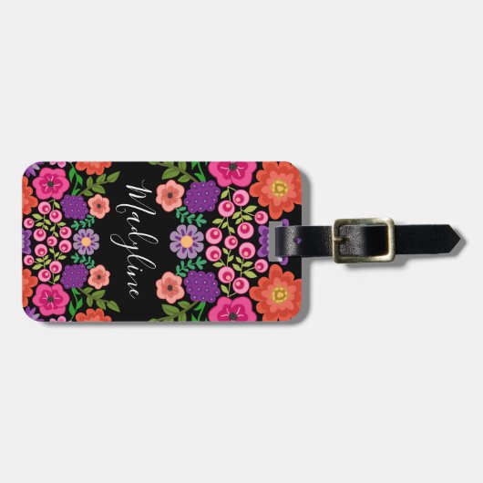 Trendy Floral Pattern Monogram - Kann Farbe ändern Gepäckanhänger (Vorderseite horizontal)