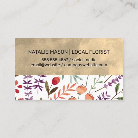 Trendy Floral Pattern | Monogramm Visitenkarte (Rückseite)