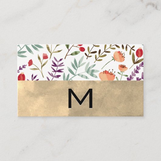 Trendy Floral Pattern | Monogramm Visitenkarte (Vorderseite)