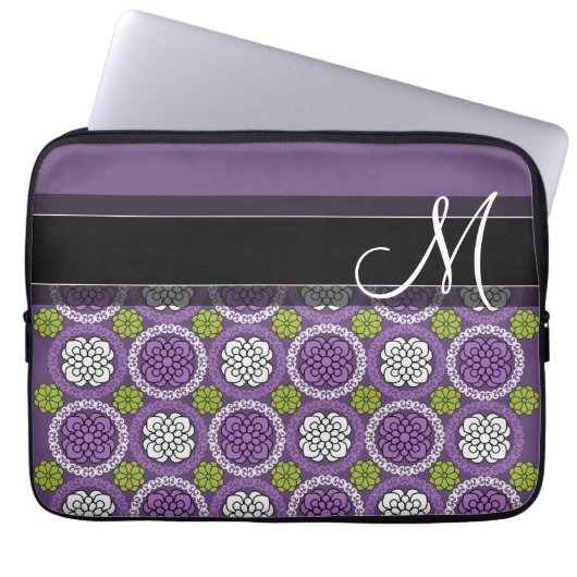 Trendy Floral Pattern - Orchid und Lime Green Laptopschutzhülle (Vorderseite)