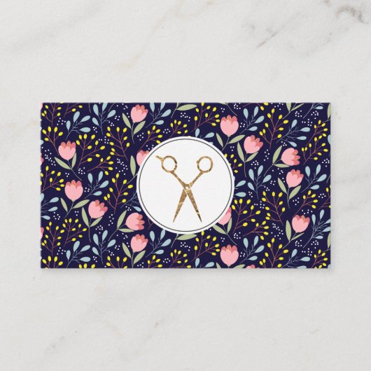 Trendy Floral Pattern | Salonschere Visitenkarte (Vorderseite)