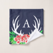 Trendy Floral Peonies & Deer Antlers Badhandtuch Set (Waschlappen)