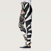 Trendy Floral Pink Schwarz-weißes Muster Monogramm Leggings (Links)