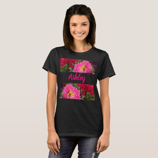 Trendy Floral Pink und Red Aster Blume T - Shirt (Vorne ganz)