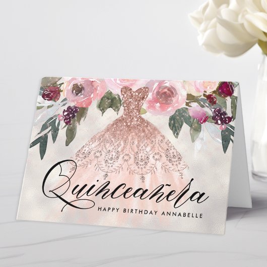 Trendy Floral Quinceañera Birthday Karte