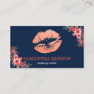Trendy Floral Rose Gold Lips Visitenkarte