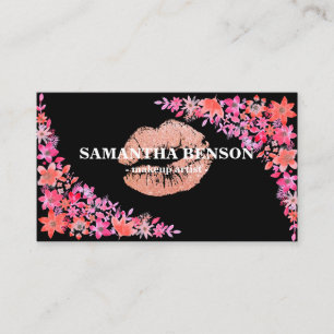 Trendy Floral Rose Gold Lips Visitenkarte