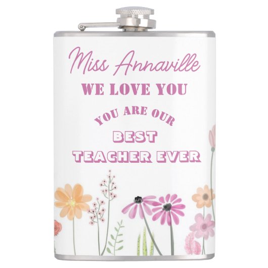 Trendy Floral Teacher Bester Lehrer je Flask Flachmann (Vorderseite)
