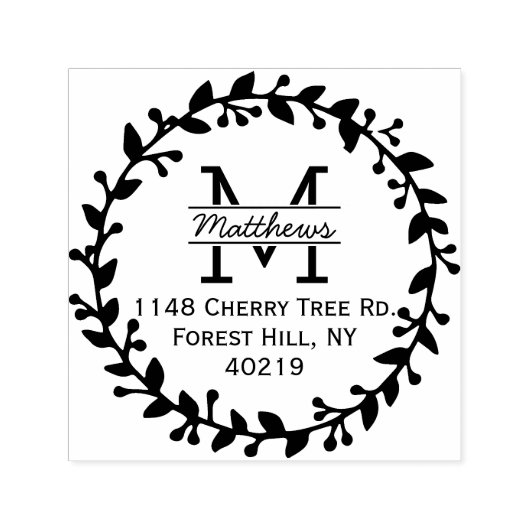 Trendy Floral Wreath Custom Monogram Permastempel (Design)