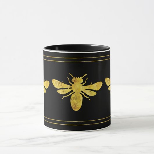 Trendy Foil Bee Gold auf schwarz Tasse (Zentrum)