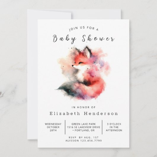 Trendy Forest Theme Fox Baby Dusche Einladung (Vorderseite)