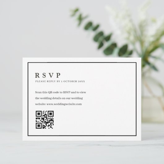 Trendy formelle Rahmen Hochzeit QR-Code rsvp Karte (Stehend Vorderseite)