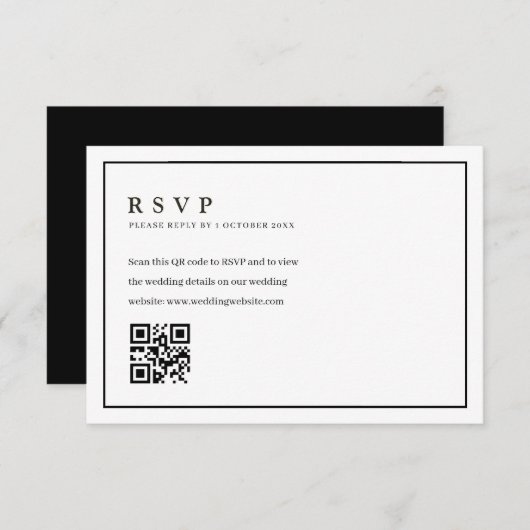 Trendy formelle Rahmen Hochzeit QR-Code rsvp Karte (Vorne/Hinten)