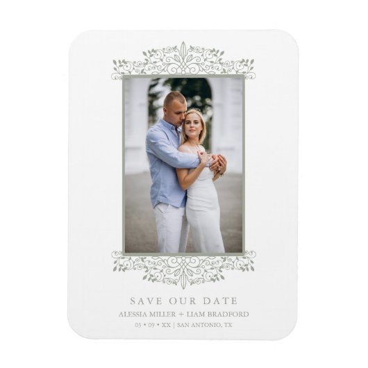 Trendy Foto Chic Ornament Anspruchsvolle Hochzeit Magnet (Vertikal)