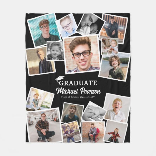 Trendy Foto Collage Abschluss Keepake Geschenk Fleecedecke (Vorderseite)