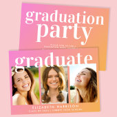 Trendy Foto Collage Pink Orange Graduation Party Einladung