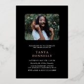 Trendy Foto Graduation Party Rose Gold Folieneinladung (Rückseite)