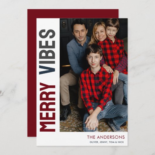 Trendy Foto Merry Vibes Feiertagskarte (Vorne/Hinten)