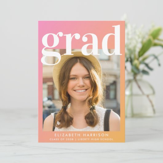 Trendy Foto Pink Orange Abschluss Ankündigung (Stehend Vorderseite)