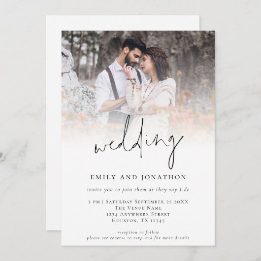 Trendy Foto QR informelle SkriptWedding Einladung (Vorne/Hinten)