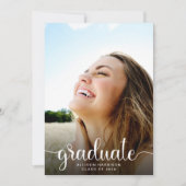 Trendy Foto White Script Graduation Party Einladung (Vorderseite)