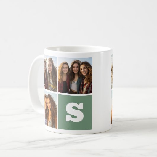 Trendy-FotoCollage mit grünem Monogramm Kaffeetasse (Vorderseite Links)
