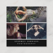 Trendy Fotograf 3 Fotos QR Code Social Media Quadratische Visitenkarte (Vorderseite)