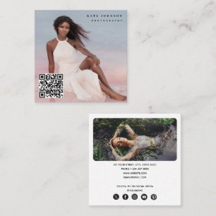 Trendy Fotograf QR Code Social Media Icons Quadratische Visitenkarte