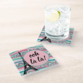 Trendy Französisch Ooh la la la! Eiffelturm Pink & Glasuntersetzer (Schrägansicht)