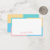 Trendy Freehand Script Blue Green Pink Yellow Mitteilungskarte (Vorderseite/Rückseite Beispiel)