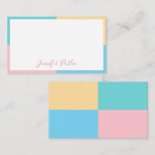 Trendy Freehand Script Blue Green Pink Yellow Mitteilungskarte (Vorne/Hinten)