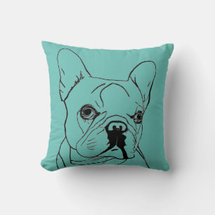 Trendy French Bulldog Aquamarin Blue Line Zeichnen Kissen