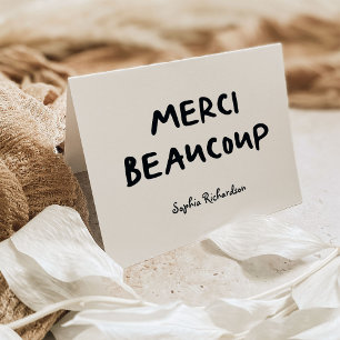 Trendy French Handgeschriebener Text   Merci Beauc Dankeskarte