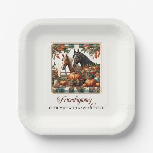 Trendy Friendsgiving Horse Pappteller (Vorderseite)