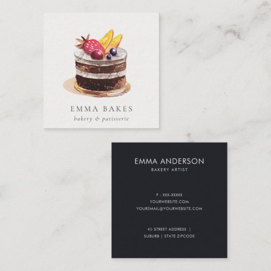 TRENDY FRUIT FLORAL CAKE PATISSERIE CUPCAKE BAKERY QUADRATISCHE VISITENKARTE (Vorne/Hinten)