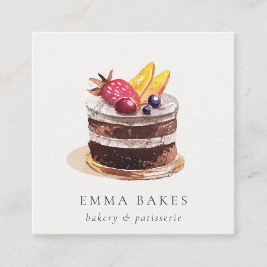 TRENDY FRUIT FLORAL CAKE PATISSERIE CUPCAKE BAKERY QUADRATISCHE VISITENKARTE (Vorderseite)
