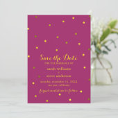 Trendy Fuchsia Imitate Gold Foil Dots Save the Dat Date (Stehend Vorderseite)