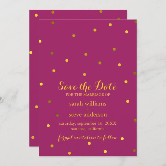 Trendy Fuchsia Imitate Gold Foil Dots Save the Dat Save The Date (Vorne/Hinten)