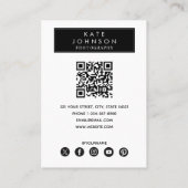 Trendy Full Foto Fashion Fotograf QR Code Visitenkarte (Rückseite)