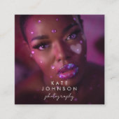 Trendy Full Photo QR Code Script Calligraphy Quadratische Visitenkarte (Vorderseite)