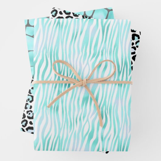 Trendy Fun Aqua Grau Schwarze Safari Geschenkpapier Set (Beispiel)