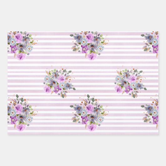 Trendy Fun Girly Pink Lila Blauer Streifen Geschenkpapier Set (Vorderseite 2)