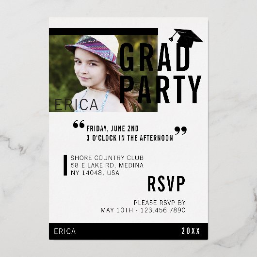 Trendy Fun Graduate Magazine Cover Inspiriert Grad Folieneinladung (Rückseite)