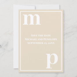 Trendy Fun Monogram Champagne Beige Save the Date Einladung