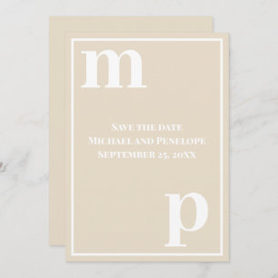Trendy Fun Monogram Champagne Beige Save the Date Einladung