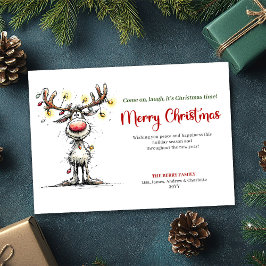 Trendy Funny Reindeer Holiday Greeting Design Feiertagskarte