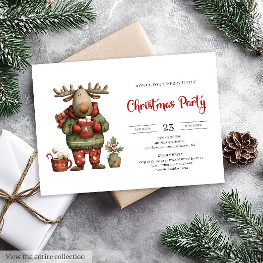 Trendy Funny Reindeer red green festive invite Einladung
